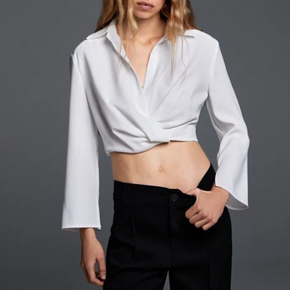 NWT ZARA White Collared Twist Blouse (M)